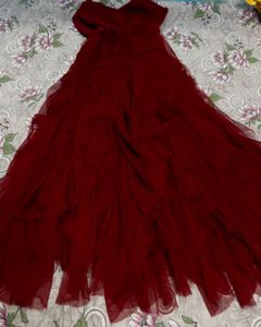 STYLISH MAROON DRESS with RUFFLE | Size : S