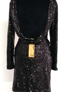 H&amp;M Black Sequined Deep Backles Party Dress