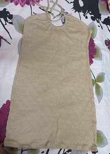 Tie Up Halter Neck Beige Bodycon Dress