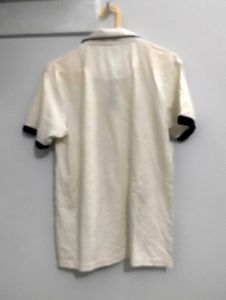 Men&#39;s White Polo T-Shirt with Black Collar –