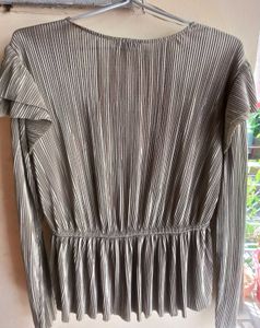Zara Silver Pleated Blouse
