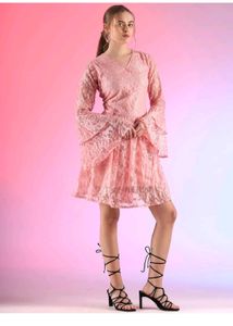 Net Flare Knee Length Dress