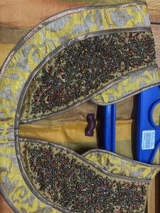 Musturd yellow closed collar anarkali pure silk