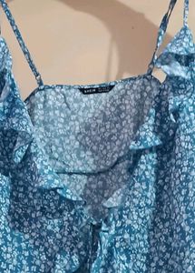 Blue Floral Ruffle Top