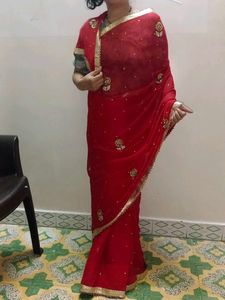 Red & Gold Embroidered Saree
