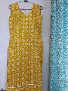 Yellow Printed Kurta pure cotton fabric
