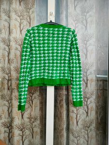 Shein Green White Cardigan