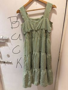 Beautiful Green Plaid Tiered Midi Dress