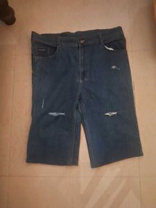 Scratched Denim Jean Shorts