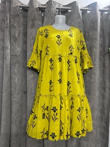 Yellow Floral Tiered Dress