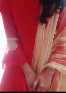 Red Heavy Embroidery Gown  Golden Duptta Xl