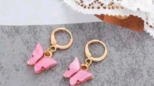 Trendy Pink  Butterfly Necklace With Earrings