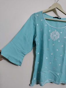 Light Blue Top With Threadwork