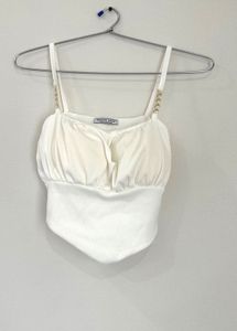White Spaghetti Strap Crop Top