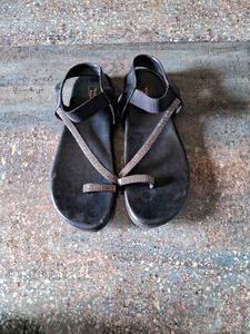 Walkmate Black Embellished Sandals