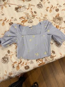 Mango Floral Cotton Linen Smoked Corset Crop Top
