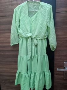 Green Frock With Sheer Shrug
