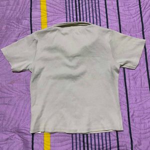 Zara Dupe Beige Polo Crop Top