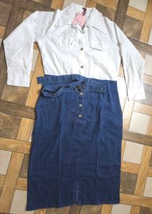 Denim Skirt with Attached Button-Down Top