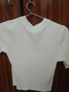 White Ribbed Cropped Tee
