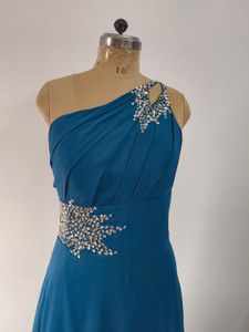 Elegant One-Shoulder Teal Gown