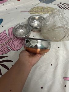 Combo Of 3 Band New Steal Bowls With Copper Bottom