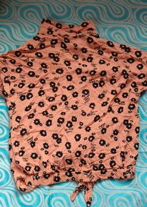 Peach Floral Print Tie-Front Shirt