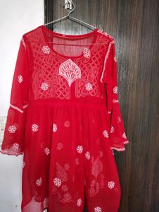Red Bohemian Threadwork Kurti
