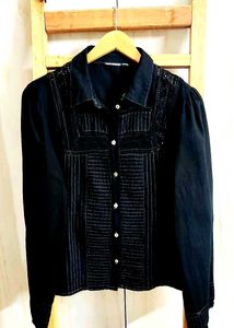 Black Designer Cotton Shirt Size-38