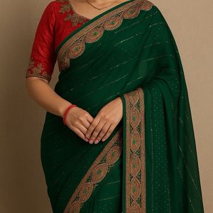 Dark Green Saree Without Blouse