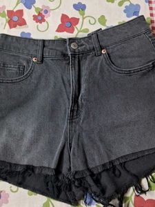 Frayed Black Denim Shorts