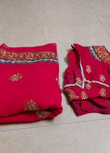 Red Embroidered Saree & Blouse