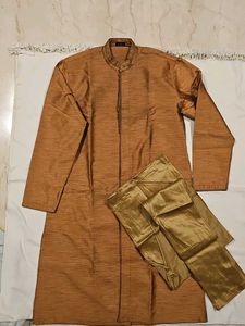 L Golden Orange Formal Kurta With Churidar