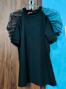 Black Tulle Sleeve Top