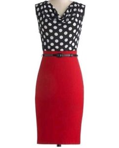 Chic Polka Dot & Red Pencil Dress