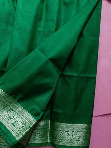Emerald Green Silk Blend Fabric with Silver Border