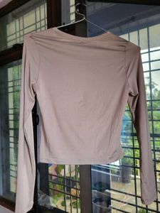 H&amp;M Long Sleeve Microfibre Beige Top/ S