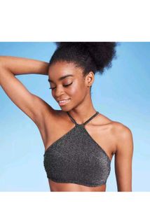 Imported Sparkly Black Halter Bikini Top
