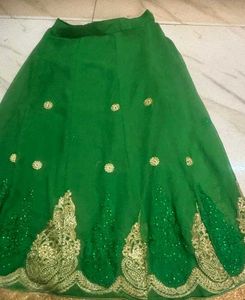 Green &amp; Gold Embroidered Lehenga Skirt
