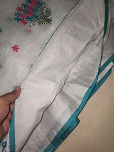 White Cotton  Linen Saree