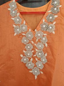 Orange Embroidered Kurti