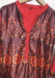 Coral &amp; Brown Kurta Plazo For 32 Bust