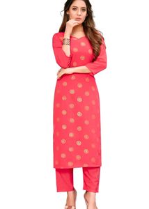 New Poly Silk Pink Printed Kurta Set