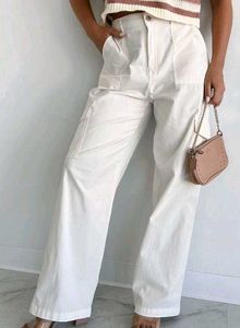 White Wide Leg Cargo Pants