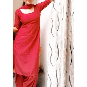 Maroon Cotton Salwar Suit with Ombre Dupatta