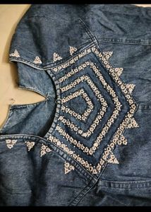 Denim Dress/ Gown With Embroidery