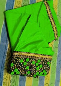 Green &amp; Black Embroidered Saree
