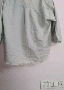 Denim Shirt with Frayed Hem,used
