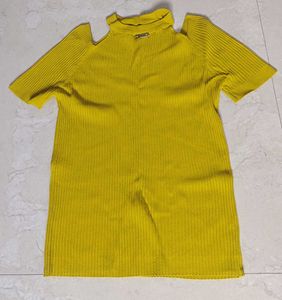 Yellow Cold Shoulder Ribbed Top