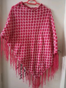 Pink & White Knit Poncho